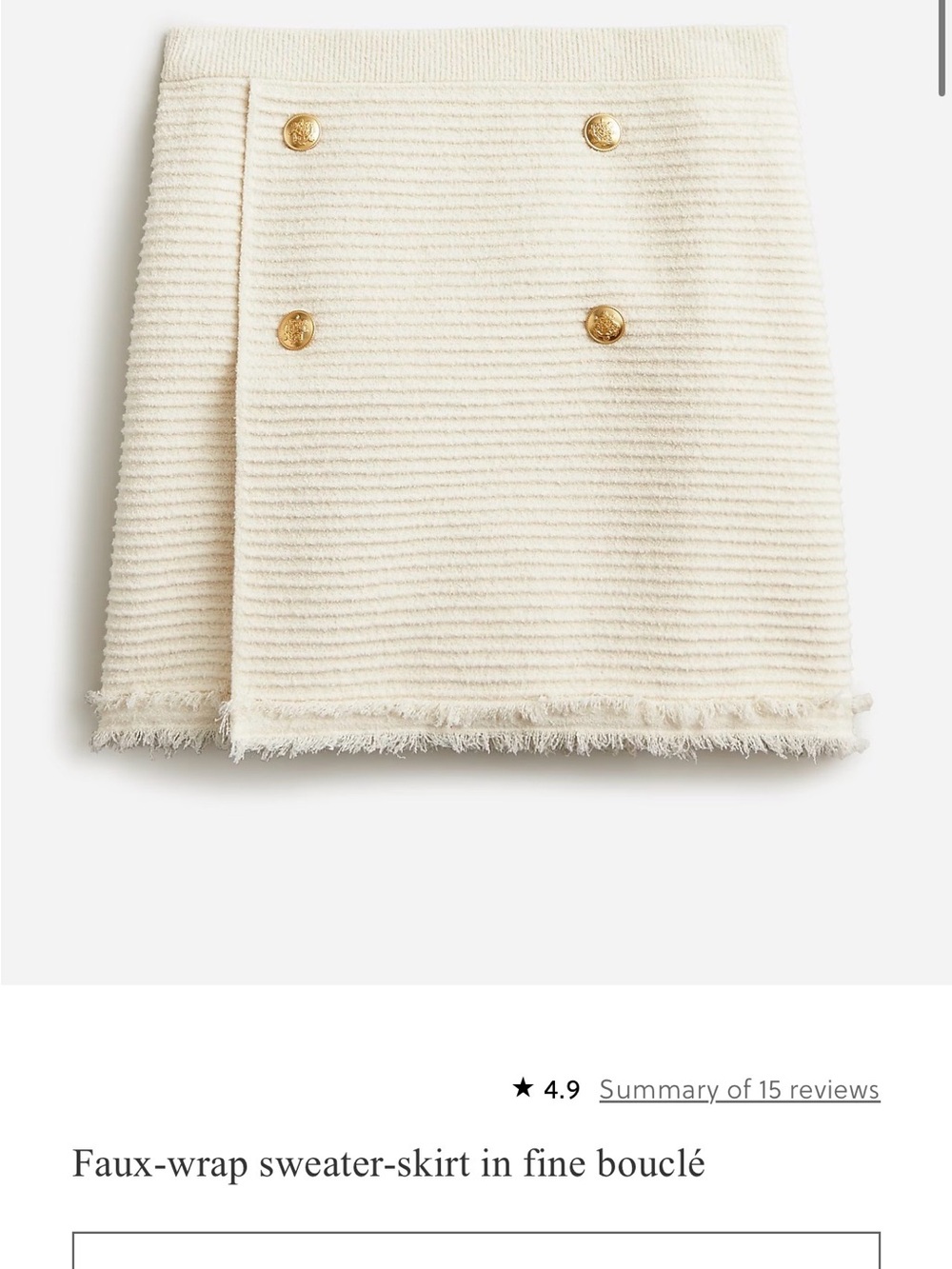 J. Crew Cream Tweed Mini Skirt with Gold Buttons - Picture 2 of 5